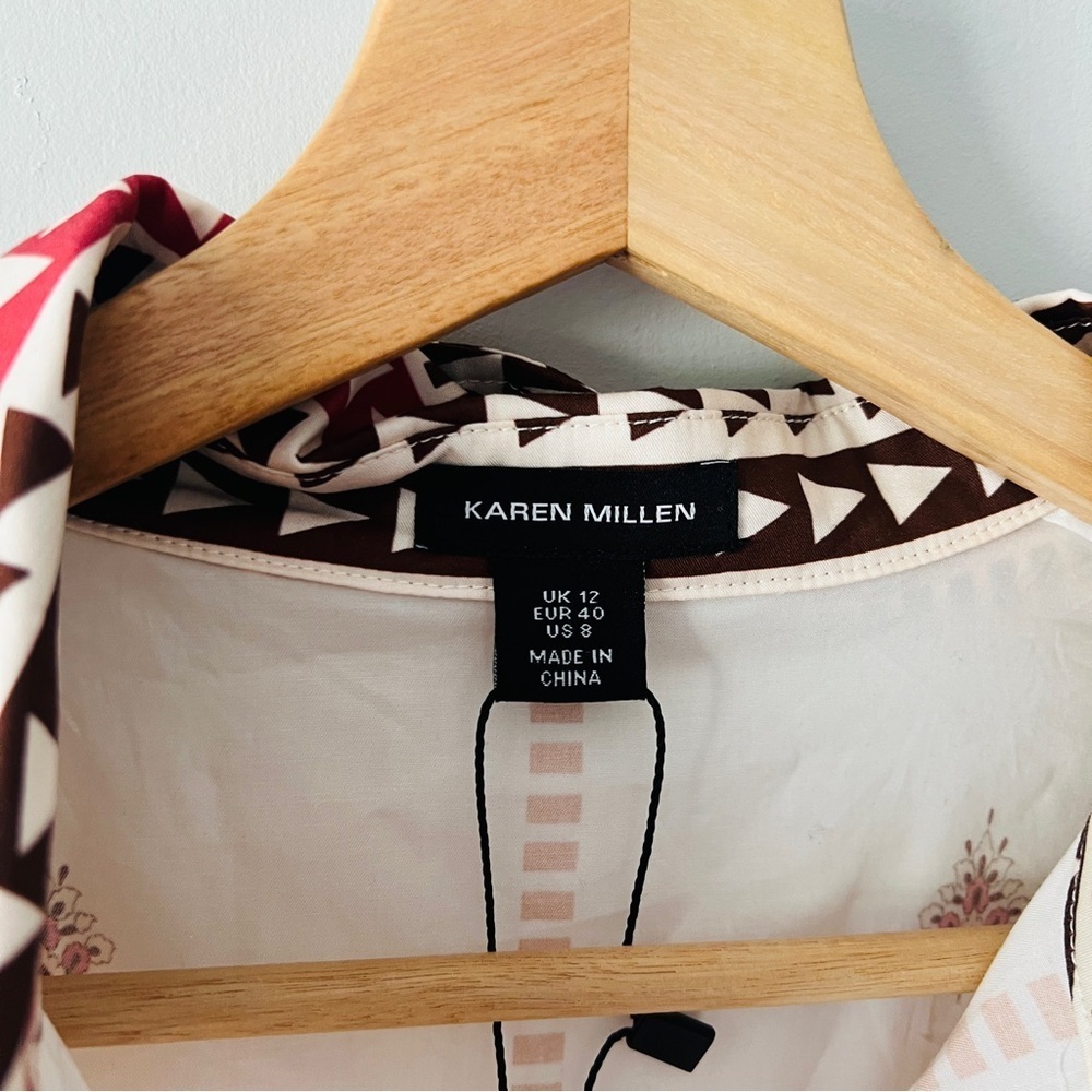 Karen Millen Belted Paisley Print Midi Shirt Dress Cotton Sateen Size 8 New - Picture 4 of 7